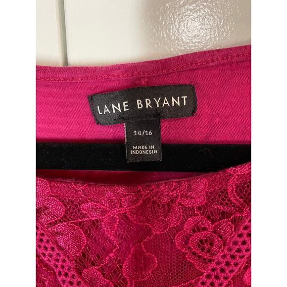Lane Bryant Fuchsia Floral Lace Detail Cap Sleeve Cotton Top Size 14/16 - Picture 3 of 8